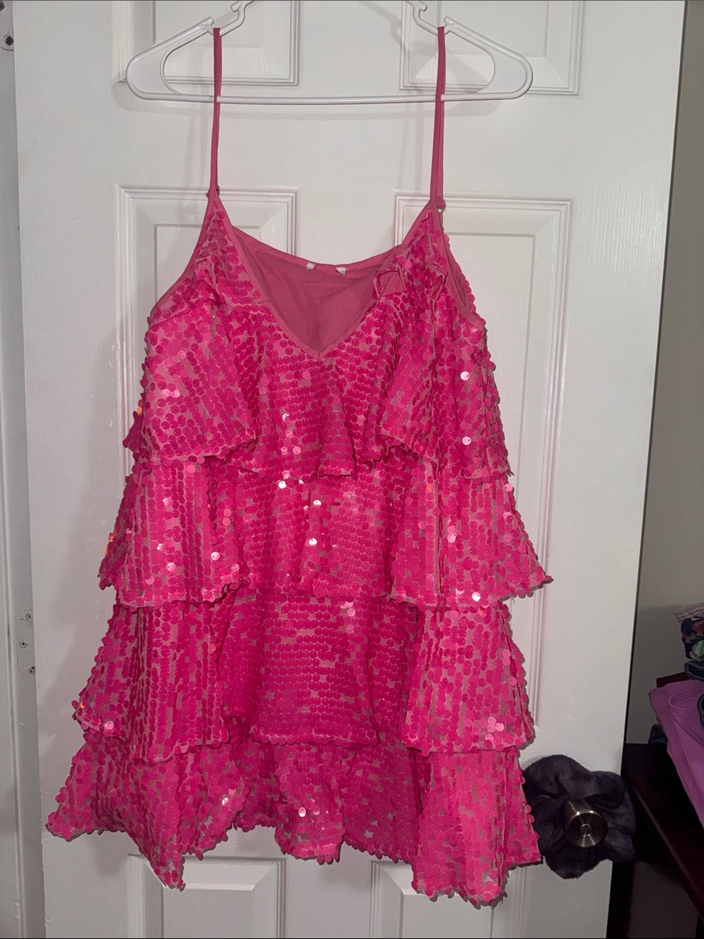 Buddy Love Hot Pink Sequin Tiered Mini Dress